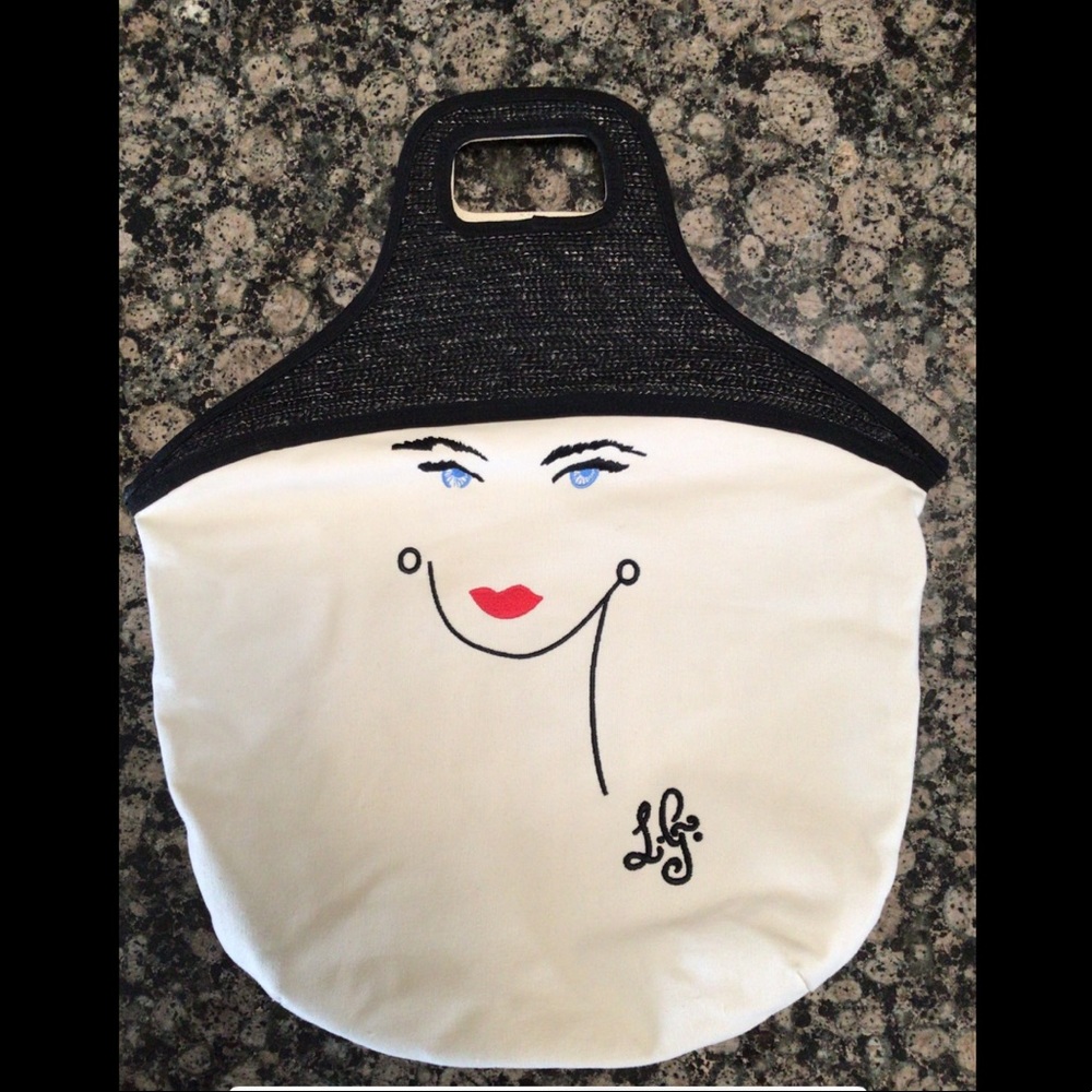 Lulu Guinness Canvas Tote with Embroidered Face